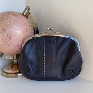Coach Leather Black Snap Coin Purse with Kiss Lock